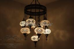 Turkish Mosaic Sultan Chandelier - 11 Large Globe Ottoman Ceiling Lamp - S11L
