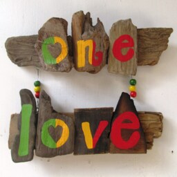 One Love Driftwood Art, Hanging Love Sign. Island Anniversary, Painted Wood, Wall Art. Garden Decor. Irie - thumbnail 2