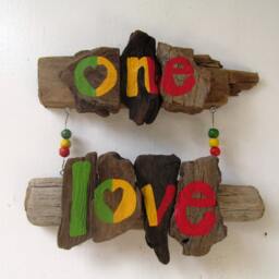 One Love Driftwood Art, Hanging Love Sign. Island Anniversary, Painted Wood, Wall Art. Garden Decor. Irie - thumbnail 3