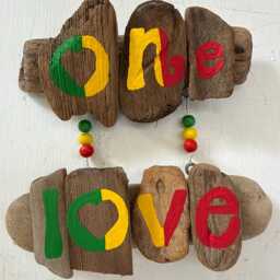 One Love Driftwood Art, Hanging Love Sign. Island Anniversary, Painted Wood, Wall Art. Garden Decor. Irie - thumbnail 4