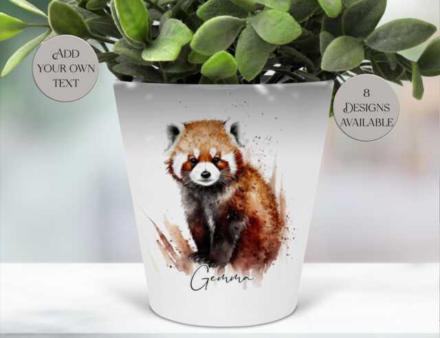 Watercolour Red Panda Plant Pot - Pen/Makeup Brush Holder Unique Gift For Lovers Perfect Mother's Day - image 1