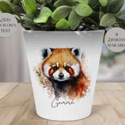 Watercolour Red Panda Plant Pot - Pen/Makeup Brush Holder Unique Gift For Lovers Perfect Mother's Day - thumbnail 2