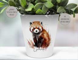 Watercolour Red Panda Plant Pot - Pen/Makeup Brush Holder Unique Gift For Lovers Perfect Mother's Day - thumbnail 1