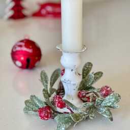 Farmhouse Christmas Winter Candle Ring, Farmhouse Decoration, Mini Wreath, Mistletoe Red Berry Ring/Napkin Ring 2.5 In/6 Inch - thumbnail 3