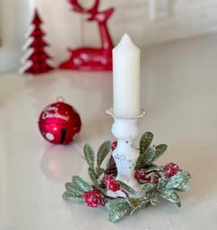 Farmhouse Christmas Winter Candle Ring, Farmhouse Decoration, Mini Wreath, Mistletoe Red Berry Ring/Napkin Ring 2.5 In/6 Inch - thumbnail 1