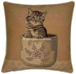 Tabby Kitten in Vase Tapestry Cushion Cover Sham - thumbnail 1
