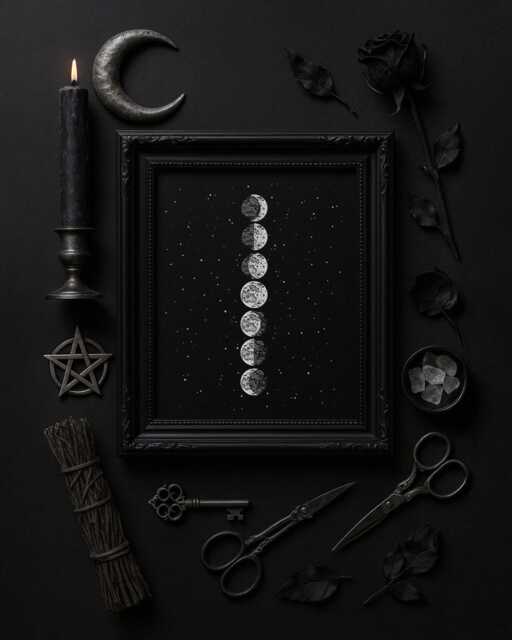 Moon Phases Silver Foil Art Print, Celestial Wall Decor, Black Decor Art, Metallic Moon Artwork - image 1