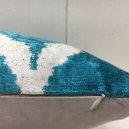 Handwoven Silk Ikat Pillow Cover 12x20 - Teal & White Cushion - thumbnail 4