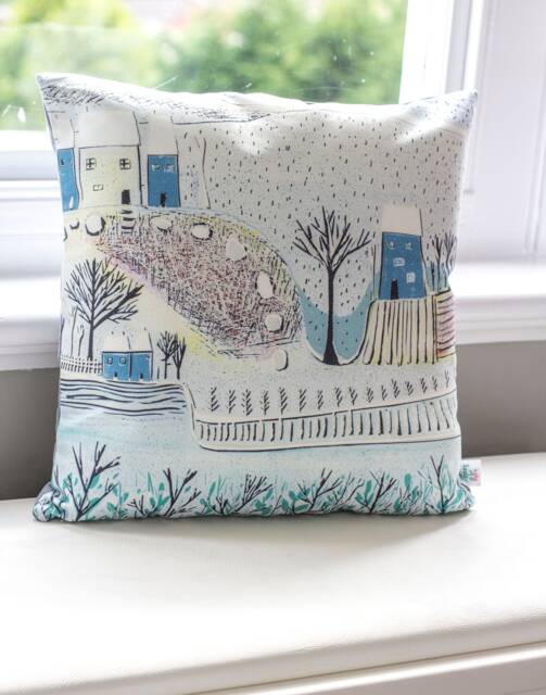 Winter Landscape Cushion Cover Blue & Grey Holiday Home Decor - image 1