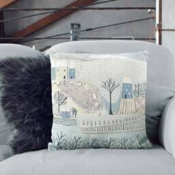 Winter Landscape Cushion Cover Blue & Grey Holiday Home Decor - thumbnail 2