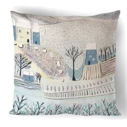 Winter Landscape Cushion Cover Blue & Grey Holiday Home Decor - thumbnail 3