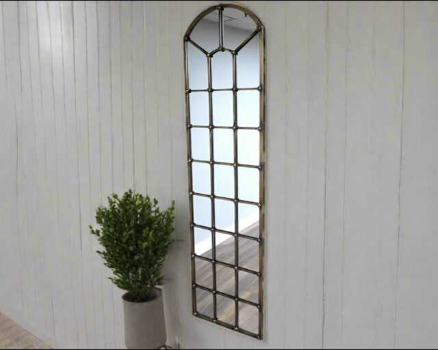 Arched Full Length Wall Or Leaner Mirror Muted Gold Metal Frame, Hallway Lounge Mirror - H190cm W51cm - image 1