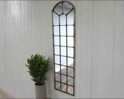 Arched Full Length Wall Or Leaner Mirror Muted Gold Metal Frame, Hallway Lounge Mirror - H190cm W51cm - thumbnail 1