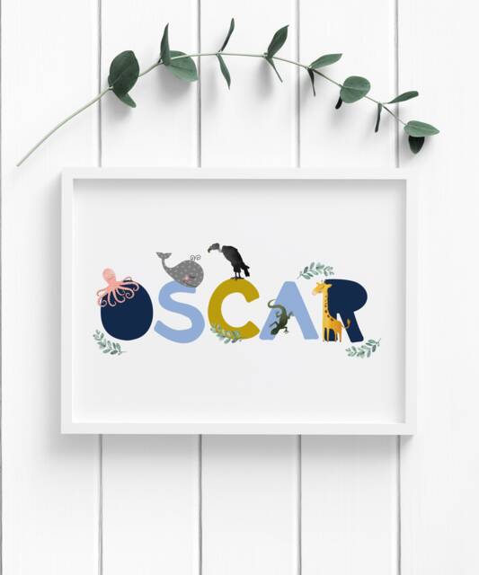 Personalised Animal Name Print, Printed Onto 250Gsm Thick Matte Finish Premium Paper - Perfect For Baby & Children's Rooms - image 1
