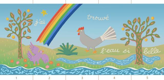 Claire Fontaine Collection Scenic 3. Delightful French Nursery Tale Wall Art, Bright Dreamy Rainbow Kids Mural, Inspiring Vivid Imagination - image 1