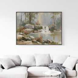 Forest Waterfall Poster, Green Landscape Print, Nature Wall Art, Paper - thumbnail 2