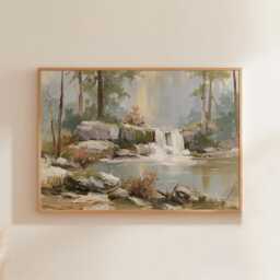 Forest Waterfall Poster, Green Landscape Print, Nature Wall Art, Paper - thumbnail 1