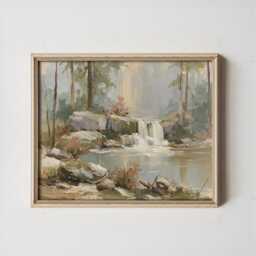 Forest Waterfall Poster, Green Landscape Print, Nature Wall Art, Paper - thumbnail 3