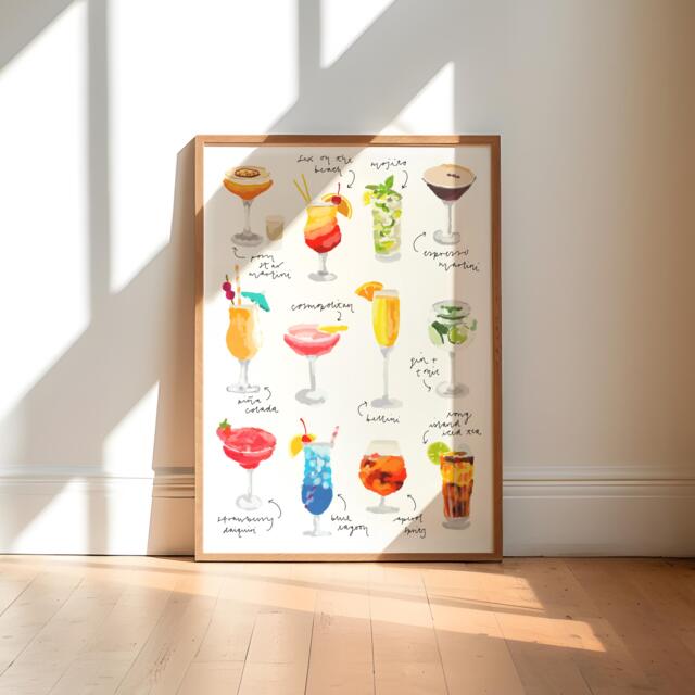 Classic Cocktails Art Print, Colorful Kitchen & Bar Decor - image 1