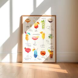 Classic Cocktails Art Print, Colorful Kitchen & Bar Decor - thumbnail 1