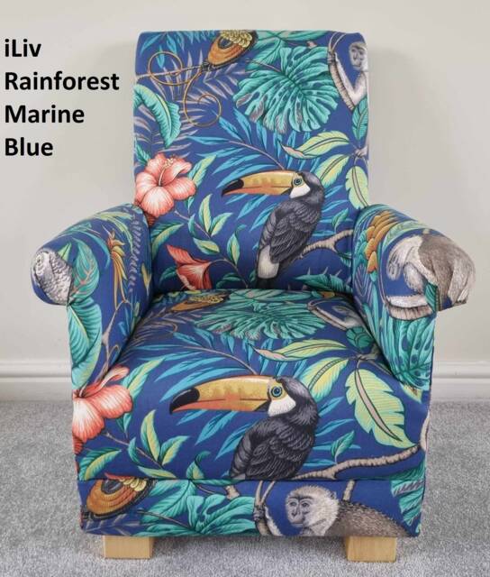 Children's Armchair Fryetts Monkeys Fabric Chair Grey Ochre Mustard Natural Teal Kids Child's Small Bedroom Safari Animals Jungle Apes Chimp - image 1