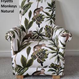 Children's Armchair Fryetts Monkeys Fabric Chair Grey Ochre Mustard Natural Teal Kids Child's Small Bedroom Safari Animals Jungle Apes Chimp - thumbnail 3