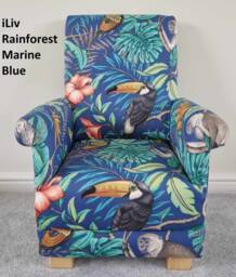 Children's Armchair Fryetts Monkeys Fabric Chair Grey Ochre Mustard Natural Teal Kids Child's Small Bedroom Safari Animals Jungle Apes Chimp