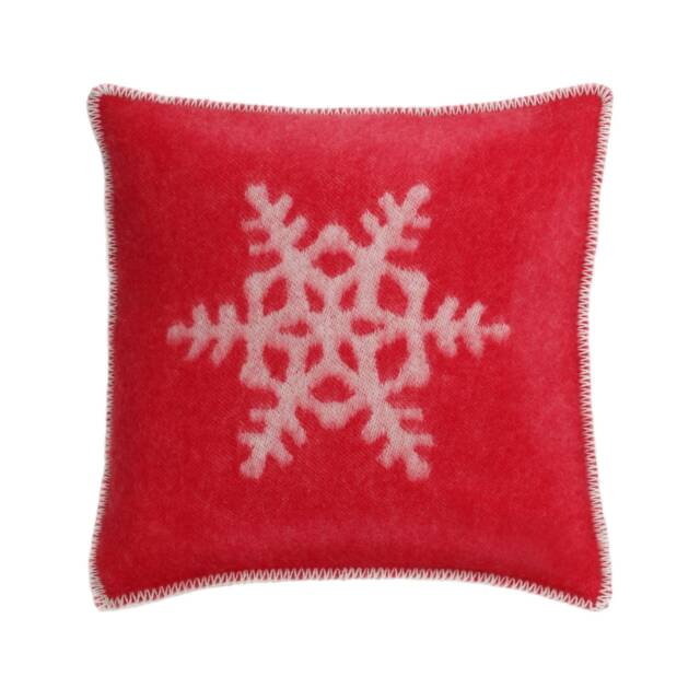 Red Snowflake Cushion Cover - Pure Wool Reversible Pillowcase 45 X 45cm/ 18 18 - image 1