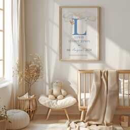 Personalised Blue Teddy Clouds Birth Print, Details, Poster, New Baby Boy Gift, Name Sentimental, Nursery A4 A3 Wall Art - thumbnail 3