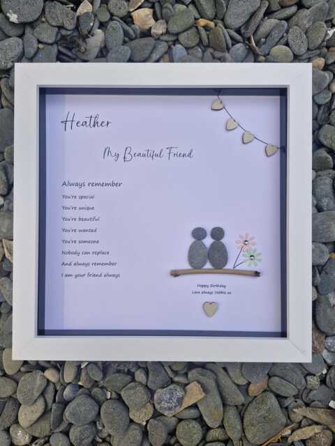 Friends Pebble People Personalised Frame, Picture, Handmade Gift For Her, Birthday Present Friend. 8x8 Inches. Comes With Box - image 1