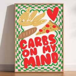Carbs On My Mind Kitchen Print Retro Foodie Wall Art - thumbnail 1