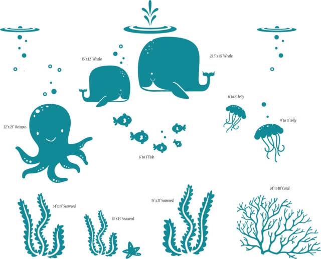 Under The Sea Room Decal, Ocean Theme Room, Whale Decal, Octopus Jellyfish, Nursery Wall Stickers, Fish, Octopus, Modern Decor - image 1