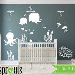 Under The Sea Room Decal, Ocean Theme Room, Whale Decal, Octopus Jellyfish, Nursery Wall Stickers, Fish, Octopus, Modern Decor - thumbnail 2