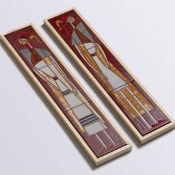 Set Of Two Minimal Painting Vintage Figures Handpainted On Ceramic Wall Art Hangings, Modern Ceramics Original Mid-Century Pottery Design - thumbnail 3