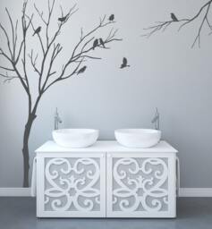 Realistic Winter Tree Wall Decals For Nursery With Birds Stick On Art Sticker By Decalisland -Winter Decal Sd 054 - thumbnail 1
