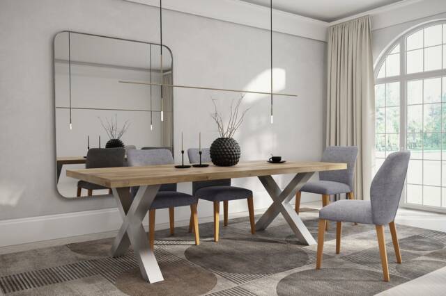 Solid Oak Dining Table With X Frame Legs 100X100 - Durable Hardwood 017 - image 1