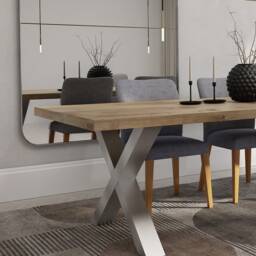 Solid Oak Dining Table With X Frame Legs 100X100 - Durable Hardwood 017 - thumbnail 2