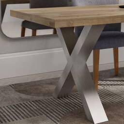 Solid Oak Dining Table With X Frame Legs 100X100 - Durable Hardwood 017 - thumbnail 3