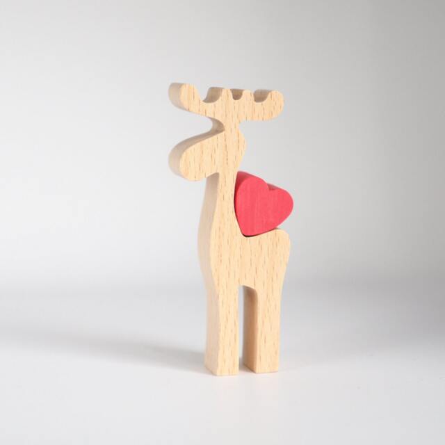 Personalised Moose With Love Heart Figurine, Engraved Mother's Day Gift For Her, Wooden 5Th Wedding Anniversary Him - image 1