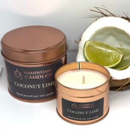 Coconut Lime Scented Candle, Handmade Soy Wax Tin Container, Mother's Day Gift, Lockdown Birthday Gift For Him Or Her - thumbnail 1