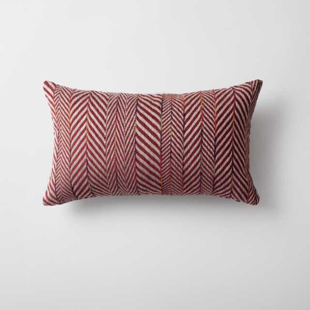 Burgundy Linen Lumbar Pillow Cover Herringbone Stripe Woven Accent - image 1