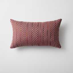 Burgundy Linen Lumbar Pillow Cover Herringbone Stripe Woven Accent - thumbnail 1