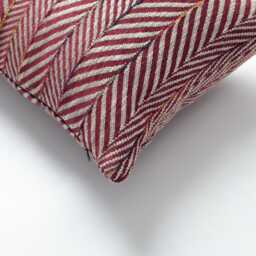 Burgundy Linen Lumbar Pillow Cover Herringbone Stripe Woven Accent - thumbnail 2