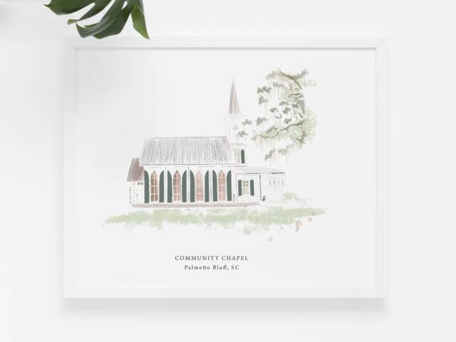 Community Chapel At Palmetto Bluff, South Carolina, Wedding Art Print - Personalization Available - image 1