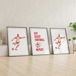 Boys Football Prints Eat Sleep Repeat, Teen Bedroom Decor, Set Of 3 - thumbnail 3
