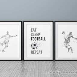 Boys Football Prints Eat Sleep Repeat, Teen Bedroom Decor, Set Of 3 - thumbnail 2
