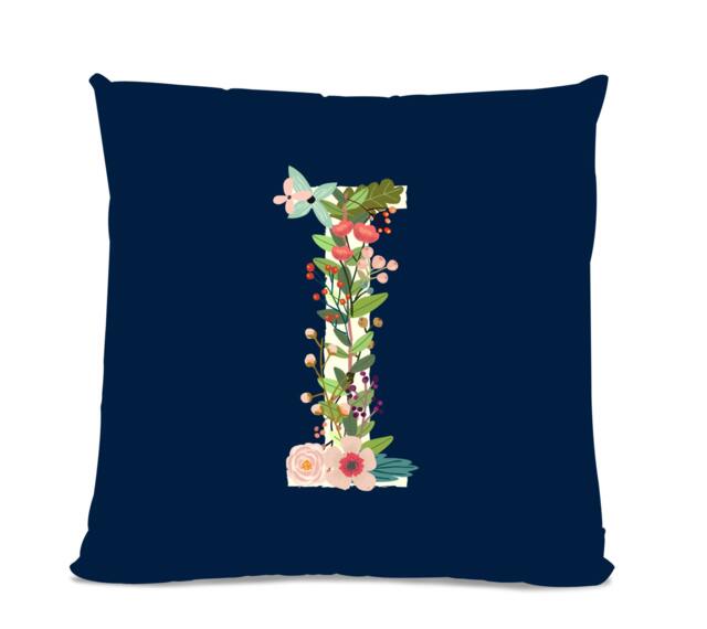 Initial Pillow - Floral Letter With I Monogrammed Custom Throw Flower Monogram