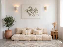 Moroccan Handmade Tiles Design Wool Floor Couch Cover Set Base Cushion, Back Pillows & Pillow Cases