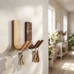 Key Hooks - Walnut Adhesive Holder For Wall Dog Leash Hook Entryway Organizer Necklace - thumbnail 4