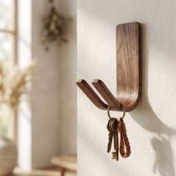 Key Hooks - Walnut Adhesive Holder For Wall Dog Leash Hook Entryway Organizer Necklace - thumbnail 1